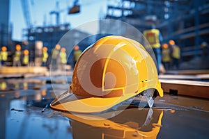 Worksite protection Safety helmet highlighted on a construction zone