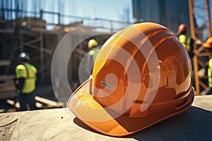 Worksite protection Safety helmet highlighted on a construction zone