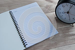 Workspace and clock with wooden floor