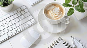 The workspace with coffee cup.AI generated image