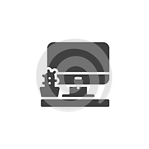 Workspace with computer and plant vector icon