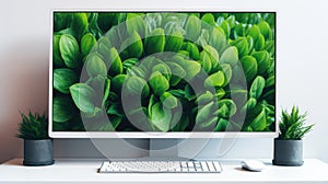 workspace computer screen plant