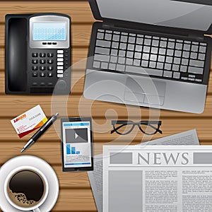 Workspace design flatlay. Vector illustration decorative design