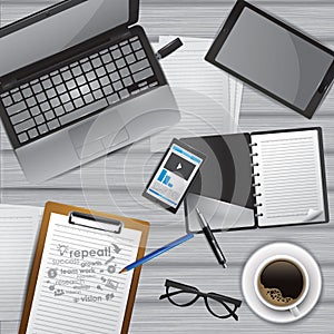 workspace design flatlay. Vector illustration decorative design