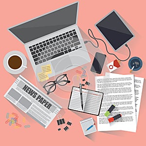 workspace design flatlay. Vector illustration decorative design