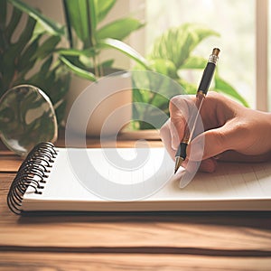 Workspace essentials Handwriting in a notebook for productive tasks