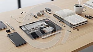 Workspace essentials isolated on white background