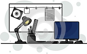 Workspace graphic design, vector illustration. Workplace, office, work, work symbols.