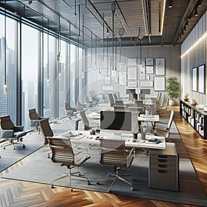 Workspace Illustration Professional environment office design Corporate environment Workplace Business interiors photo