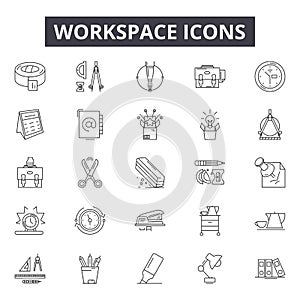 Workspace line icons, signs, vector set, outline illustration concept