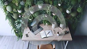 A workspace with living wall, Ai generated image