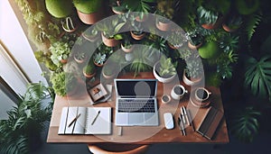 A workspace with living wall, Ai generated image