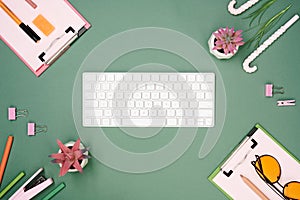 Workspace mockup for two with clipboards, keyboard photo