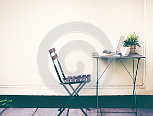 Workspace relaxing chill out work for office and design laptop smartphone with morning coffee,