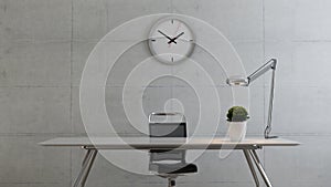 Workspace table with concrete wall realistic 3D rendering