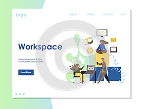 Workspace vector website landing page design template