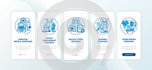 Workspace wellness programs onboarding mobile app page screen with concepts