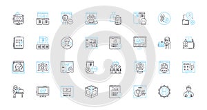 Workstation computer linear icons set. Processor, Graphics, Performance, Multitasking, Speed, Productivity, RAM line