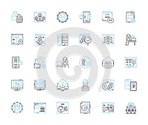 Workstation computer linear icons set. Processor, Graphics, Performance, Multitasking, Speed, Productivity, RAM line