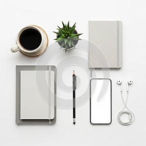 Workstation essentials isolated on white background