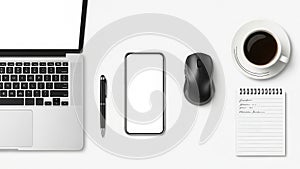 Workstation essentials isolated on white background