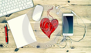 Workstation with Red Valentine Heart, Stationary and Office Supp