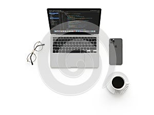 Workstation setup isolated on white background