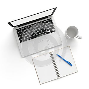 Workstation setup isolated on white background