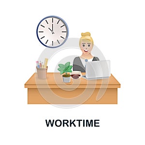 Worktime icon. 3d illustration from work place collection. Creative Worktime 3d icon for web design, templates