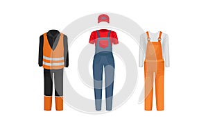 Workwear or Professional Staff Clothing with Courier and Roadman Outfit Front View Vector Set