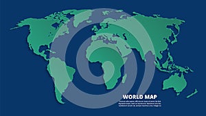 World 3d map. Earth green map on blue background. Vector template for business infographic, eco concept