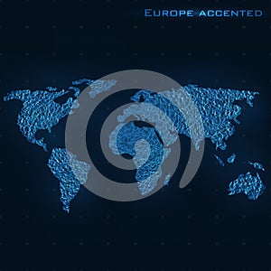World abstract map. Europe accented. Vector background. Futuristic style card.