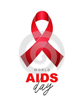 World AIDS Day. AIDS Memorial Day. Red awareness ribbon folded into a loop. Symbol of hope about the need to understand the