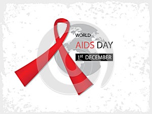 World AIDS Day Background with red ribbon on world icon