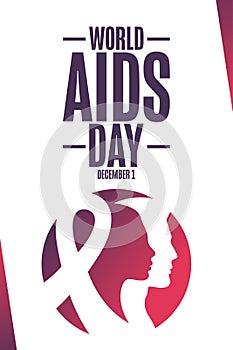 World AIDS Day. December 1. Holiday concept. Template for background, banner, card, poster with text inscription. Vector