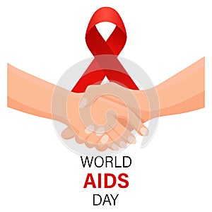 World AIDS Day. Hand holding hand and red awareness ribbon. Banner, poster