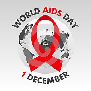 World AIDS Day poster. Aids Awareness. 1st December banner with globe map and ribbon. Vector.