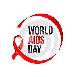 World AIDS day red ribbon icon for 1 December HIV and AIDS awareness banner or poster. Vector red ribbon logo symbol or emblem bad