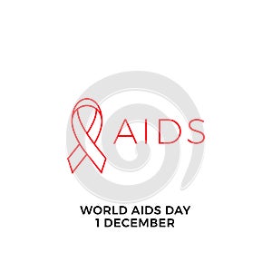 World AIDS day red ribbon icon for 1 December HIV and AIDS awareness poster or banner design template. Vector red ribbon logo symb