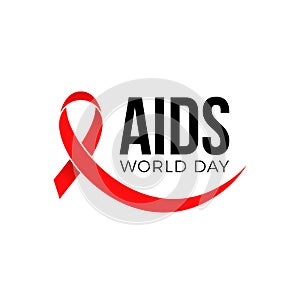 World AIDS day red ribbon icon symbol or badge. Vector 1 December HIV and AIDS awareness ribbon logo emblem design template on whi