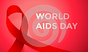 World AIDS day red ribbon poster or banner for 1 December awareness world day. Vector HIV and AIDS ribbon logo symbol or emblem ba