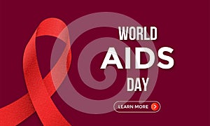 World AIDS day red ribbon poster or web banner design template for 1 December awareness world day. Vector HIV and AIDS ribbon symb