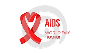 World AIDS day red ribbon symbol poster for 1 December awareness poster. Vector HIV and AIDS support day ribbon logo symbol or emb