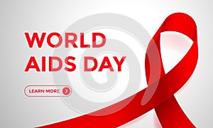 World AIDS day red ribbon web banner background for 1 December awareness world day. Vector HIV and AIDS ribbon logo symbol or embl