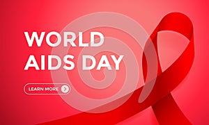 World AIDS day red ribbon web banner design background template for 1 December awareness world day. Vector HIV and AIDS ribbon log