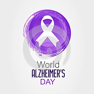 World Alzheimers Day concept Neon light with purple awareness ribbon Colorful vector