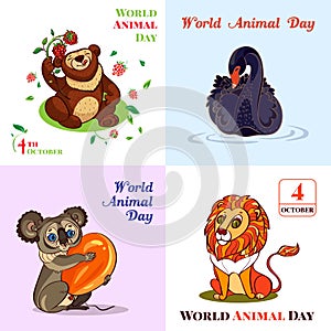 World Animal Day october banner set, cartoon style