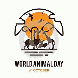 World Animal Day Poster with silhouettes of wild animals