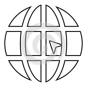 World with arrow world click concept website icon black color illustration outline