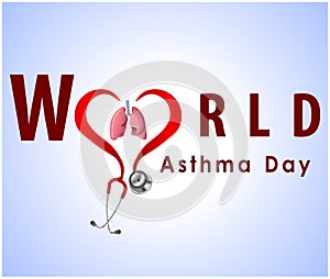 World asthma day background with lungs and stylish text on blue background- vector eps 10